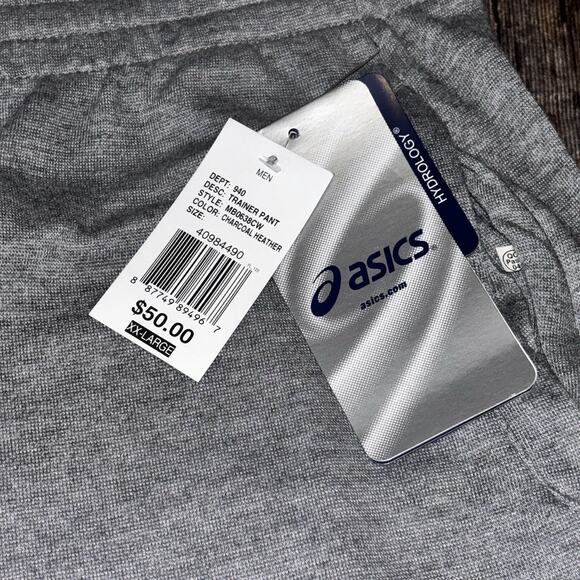 NEW Asics Jogger Sweatpants Fleece Mens 2XL Drawstring Gray MSRP $50 - Picture 3 of 7